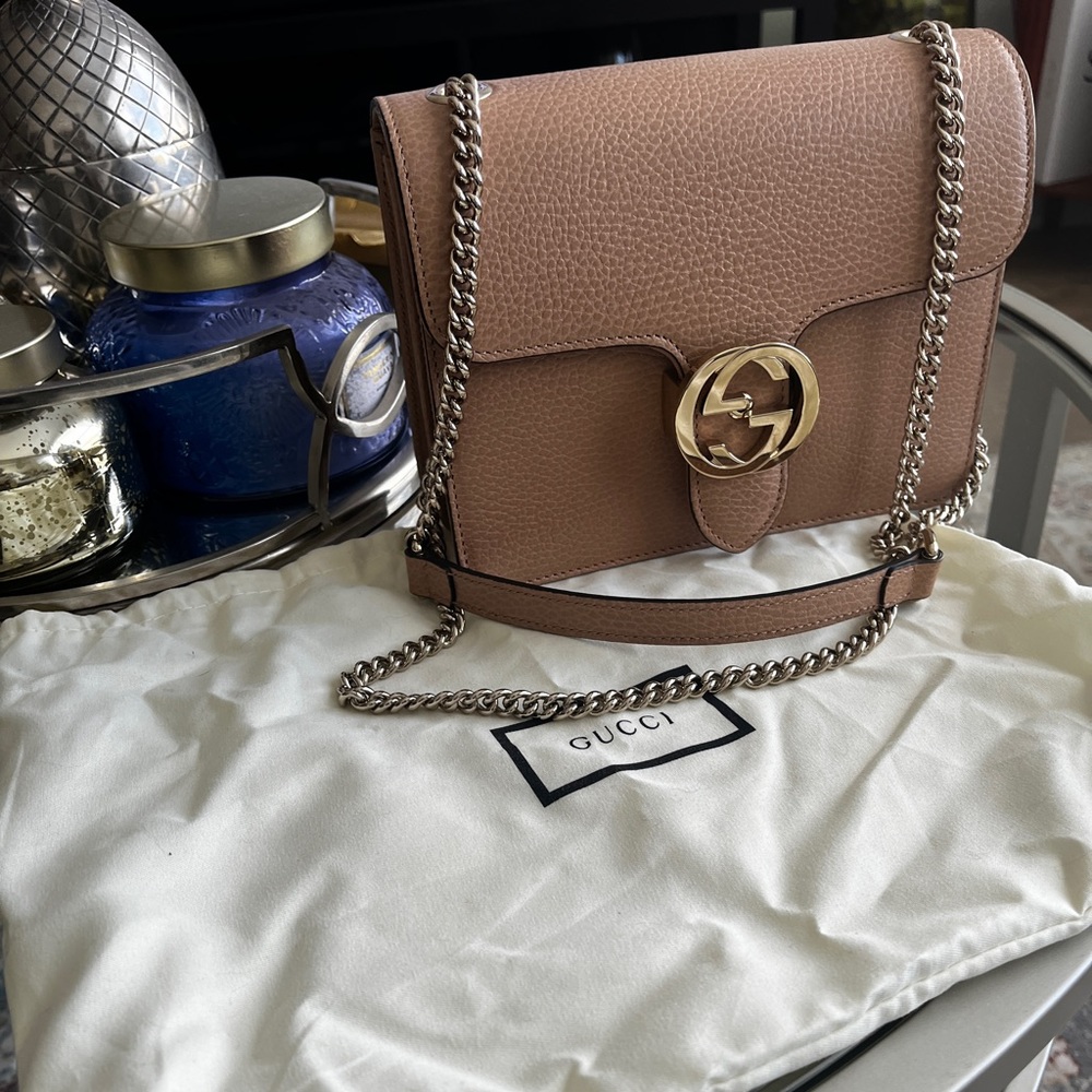 Authentic GUCCI CALFSKIN SM INTERLOCKING G shoulder bag